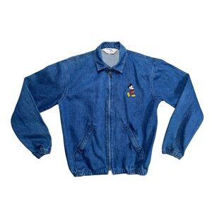 Vintage Chalk Line Mickey Mouse Denim Jacket Medium | Retro Disney Zip Up Size M